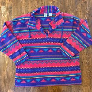 Vintage First Run Pullover Colorful Aztecs Retro 90s Fleece Quarter Zip Sz M
